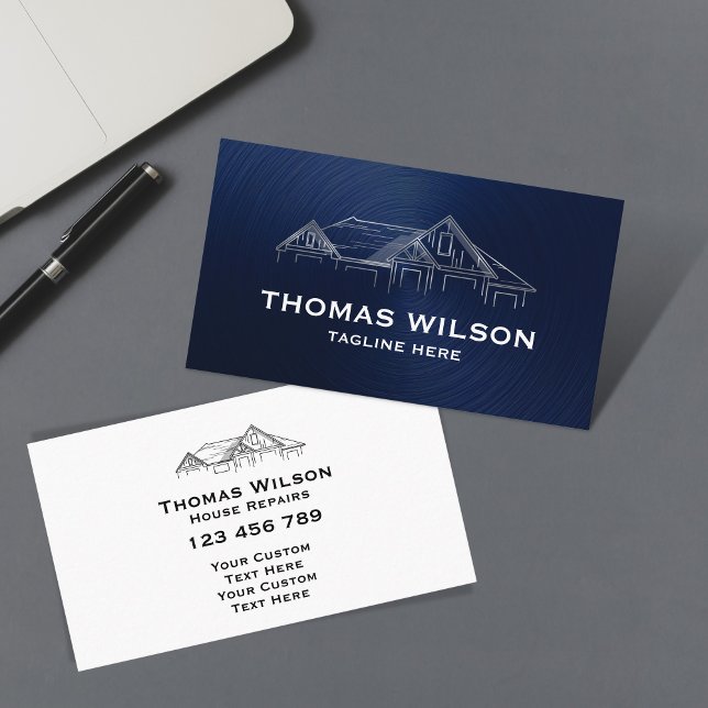 Modern Navy Construction Handyman Carpenter Tools Business Card (Creator Uploaded)