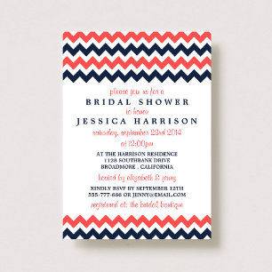 Modern Navy & Coral Chevron Bridal Shower Invitation