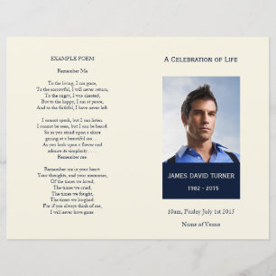 Modern Navy & Cream Memorial Funeral Program