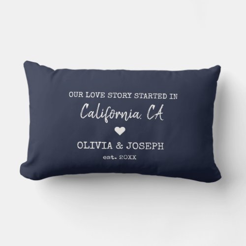 Modern Navy Custom Our Love Story Valentines Day Lumbar Pillow