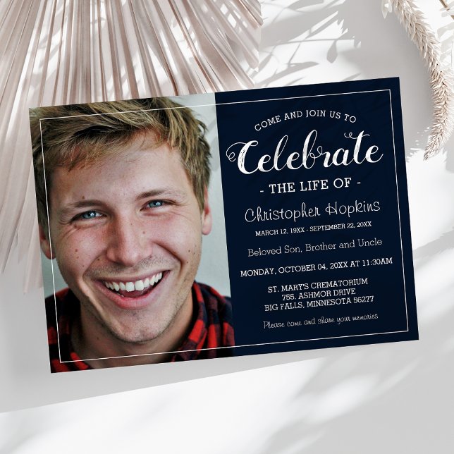 Modern Navy Custom Photo Memorial Service Invitation (Creator Uploaded)