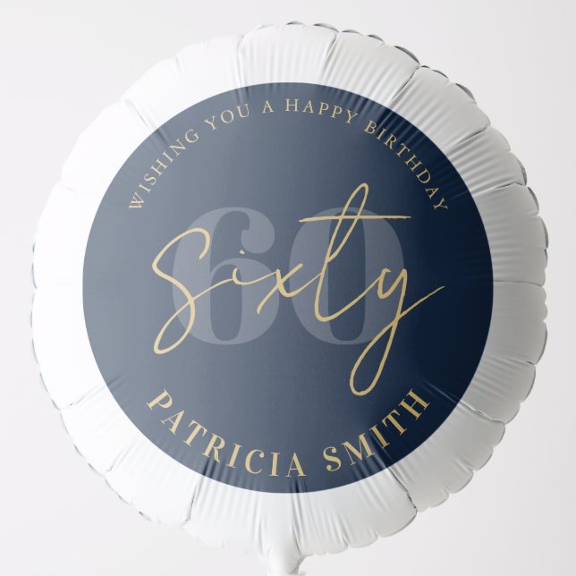 Modern Navy Elegant 60th Birthday Balloon (Front)