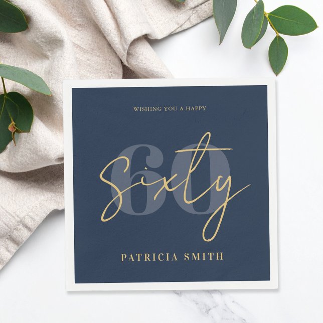 Modern Navy Elegant 60th Birthday Napkins (Creator Uploaded)