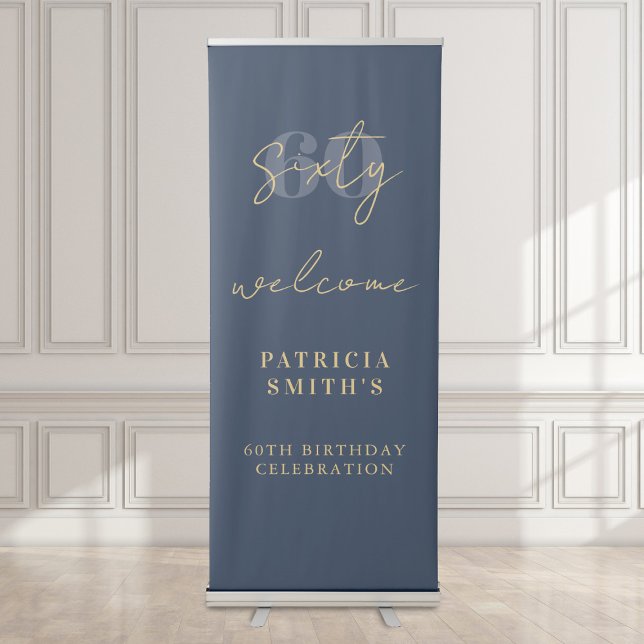 Modern Navy Elegant 60th Birthday Party Sign (Creator Uploaded)