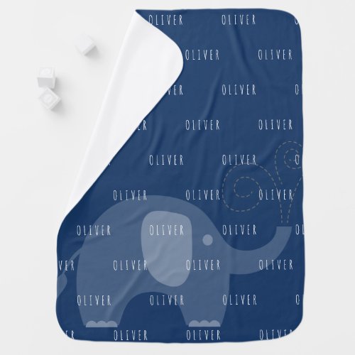 Modern Navy Elephant Personalized Name Boy Baby Blanket