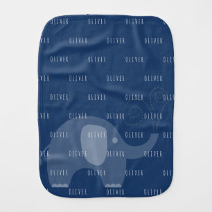 Modern Navy Elephant Personalized Name Boy Baby Burp Cloth