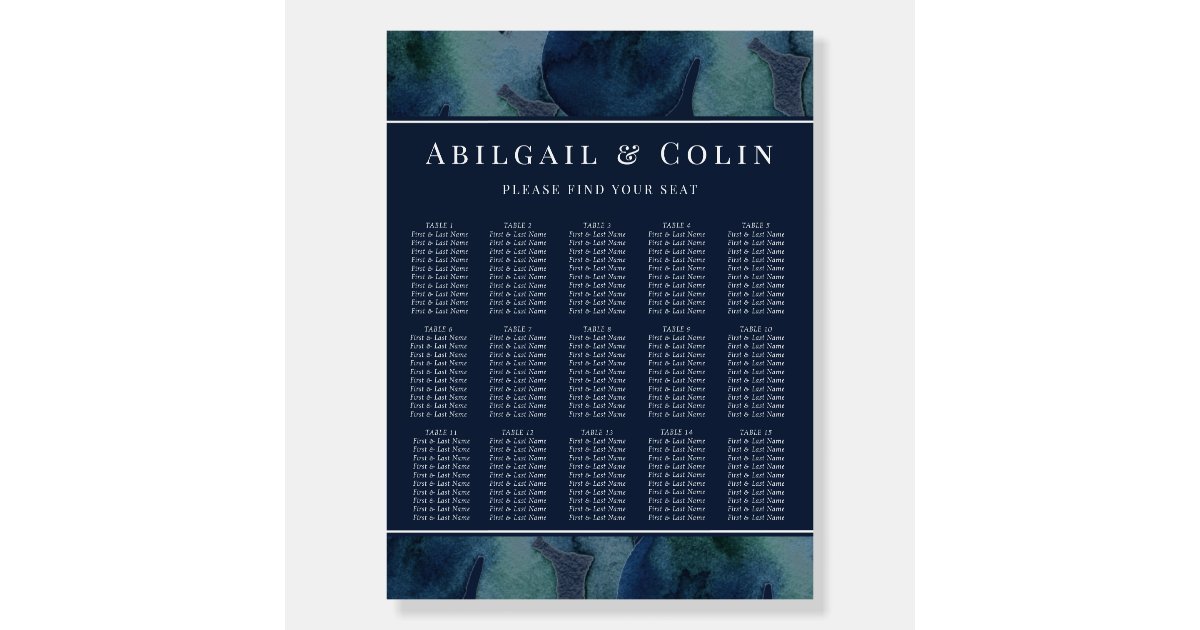 Modern Navy Emerald Abstract Seating Chart Foam Board | Zazzle