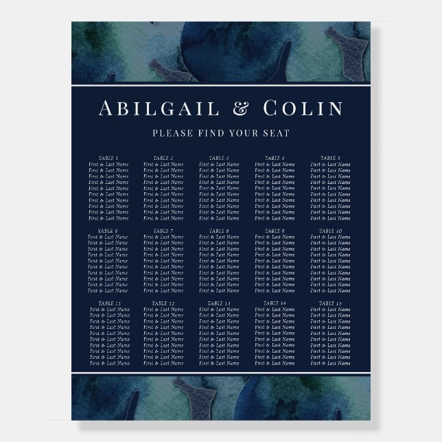 Modern Navy Emerald Abstract Seating Chart Foam Board (Front)