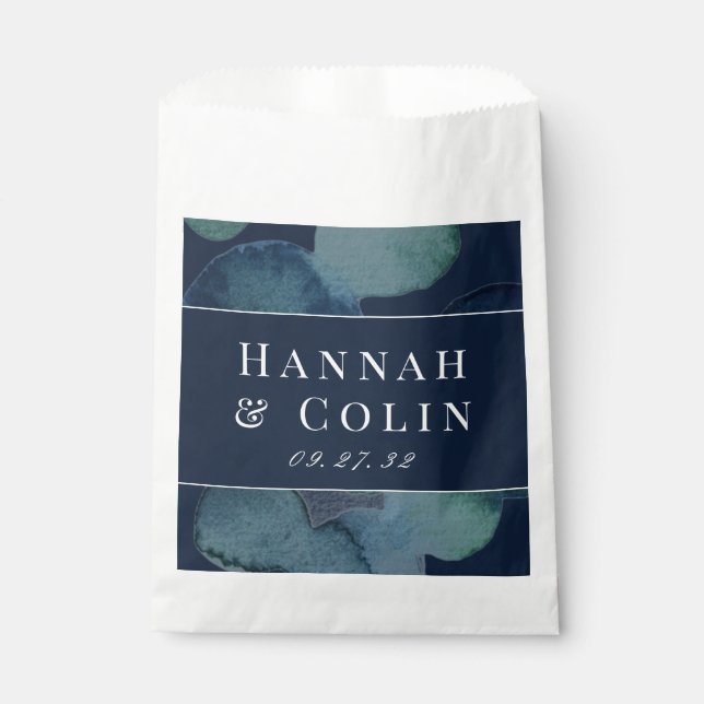 Modern Navy Emerald Abstract Watercolor Favor Bag (Front)