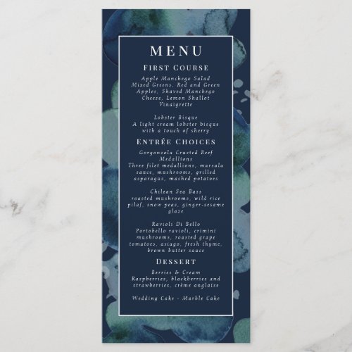 Modern Navy Emerald Abstract Watercolor Menu