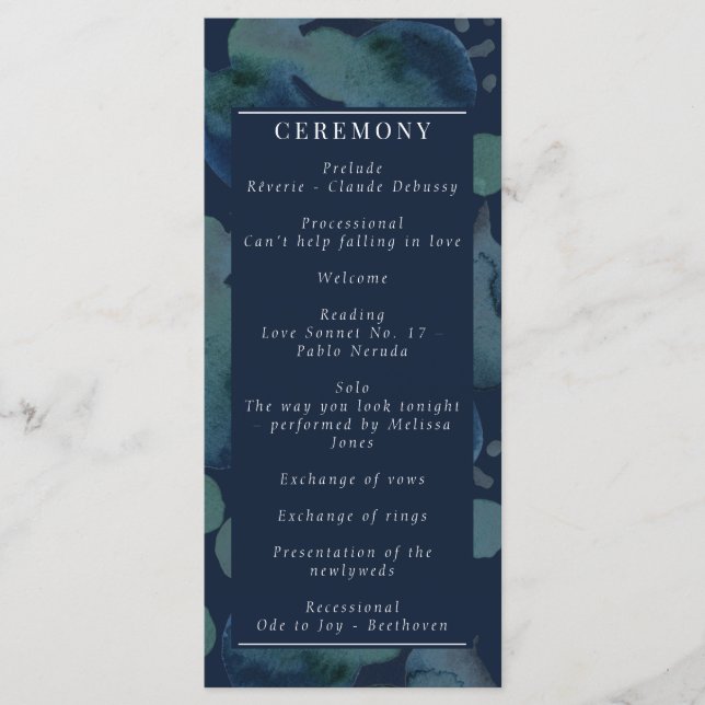 Modern Navy Emerald Abstract Watercolor Program (Front)