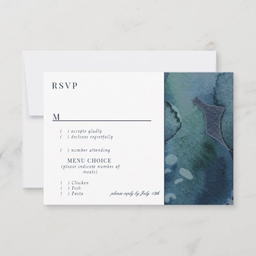 Modern Navy Emerald Abstract Watercolor RSVP Card