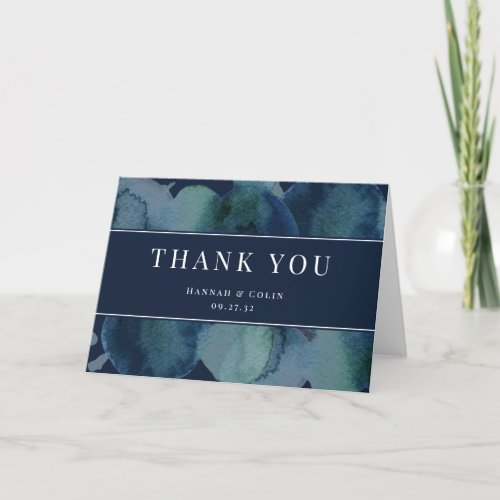 Modern Navy Emerald Abstract Watercolor Thank You Card