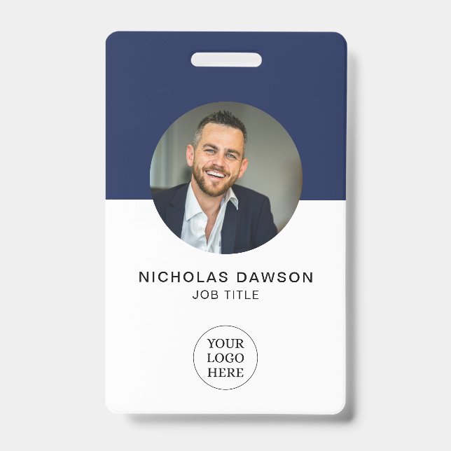 Modern Navy Employee Photo ID Card QR Badge (Front)