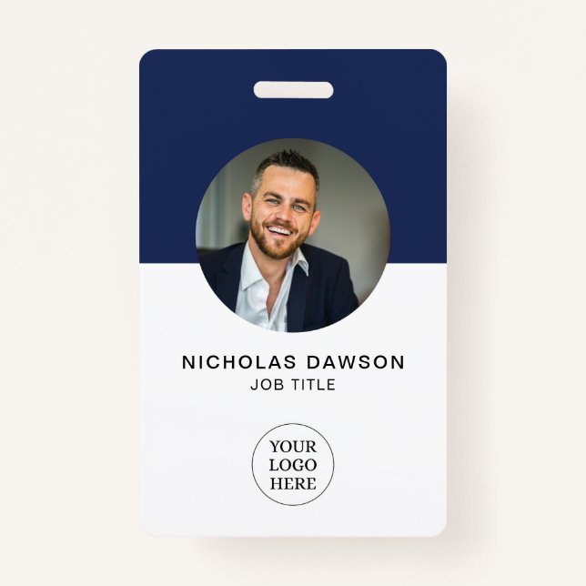 Modern Navy Employee Photo ID Card QR Badge (Front)