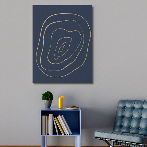 Modern Navy Faux Gold Abstract Minimalist Faux Canvas Print