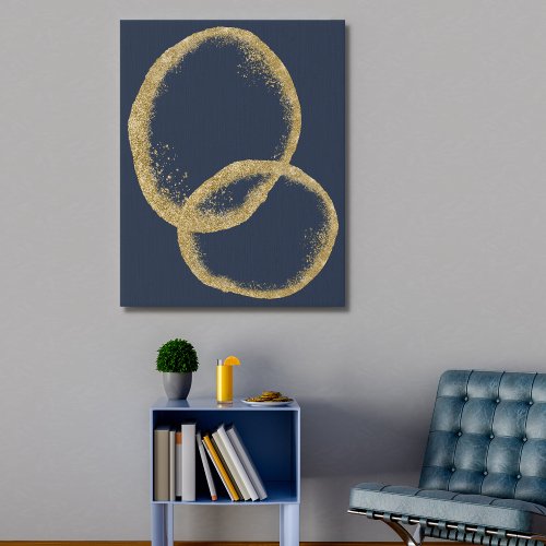 Modern Navy Faux Gold Circle Abstract Minimal Faux Canvas Print