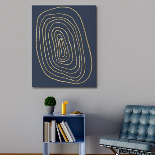 Modern Navy Faux Gold Circle Abstract Minimalist  Faux Canvas Print