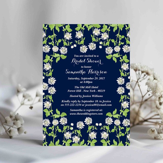 Modern Navy Floral Garden Bridal Shower Invitation (Creator Uploaded)