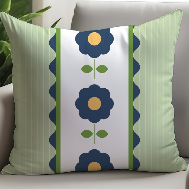 Modern Navy Floral Throw Pillow (Creator Uploaded)