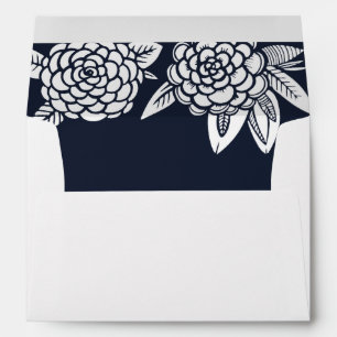 Modern navy flowers. Blue floral garden wedding Envelope