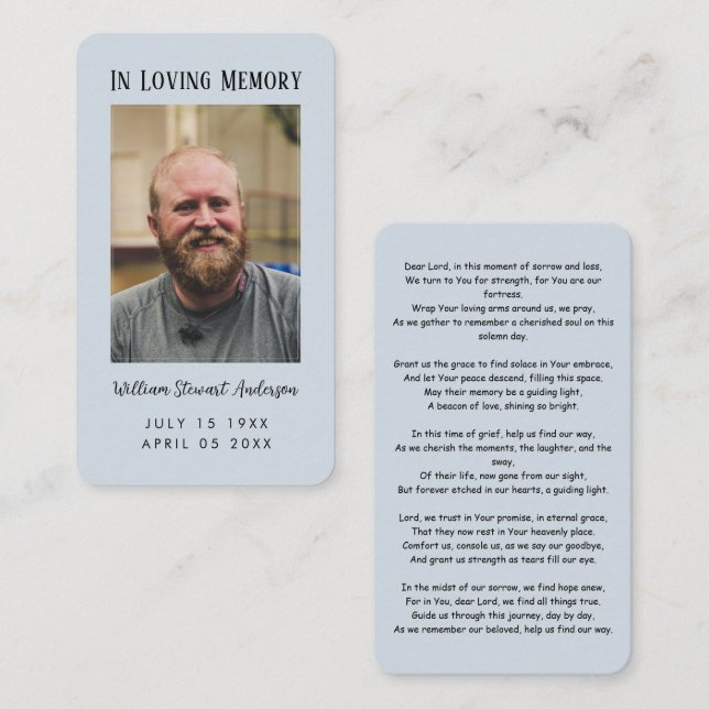 Modern Navy Funeral Sympathy Prayer Photo Card (Front/Back)