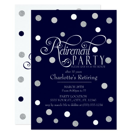 Modern, Navy Glitter Retirement Party Invitations | Zazzle.com