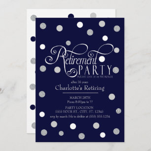 Modern, Navy Glitter Retirement Party Invitations