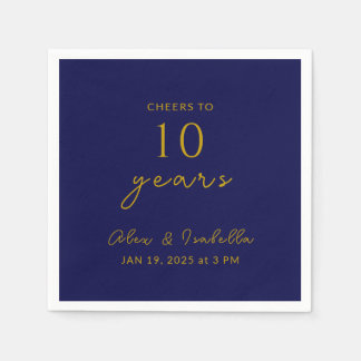 Modern Navy Gold 10th Wedding Anniversary Party Napkins