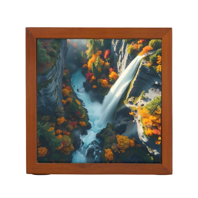 Modern Navy & Gold Abstract Mountain Peak – Luxury Desk Organizer (Front)
