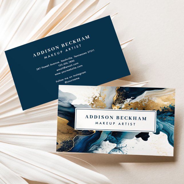 Modern Navy Gold Abstract Watercolor Business Card (Creator Uploaded)