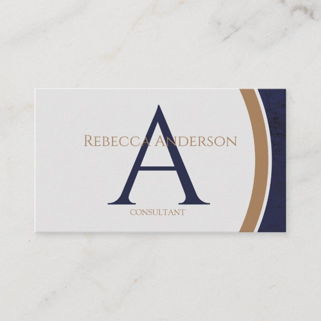 Modern Navy, Gold and Grey Monogram Business Card (Front)