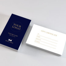 Modern Navy & Gold Business Logo Gift Certificate