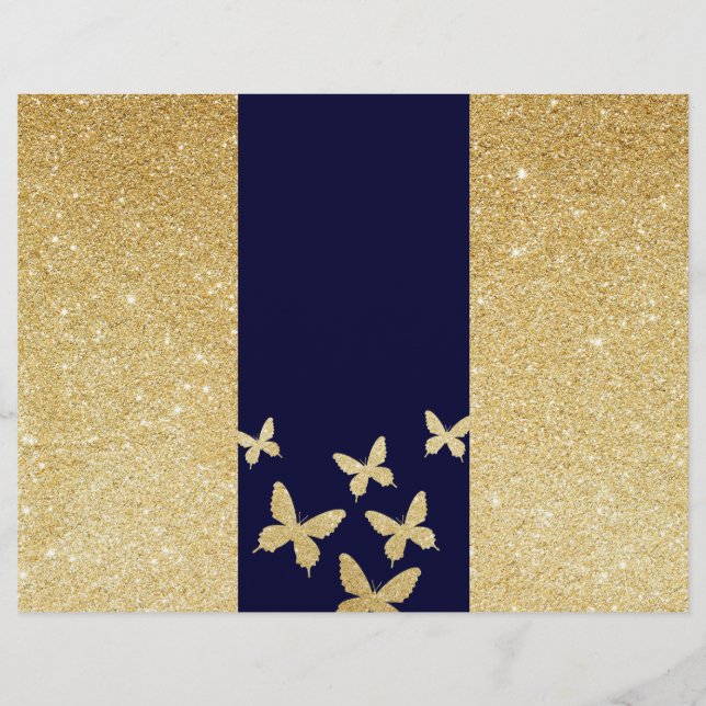 Modern Navy & Gold Butterflies Trifold Brochures (Front)
