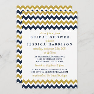 Modern Navy & Gold Chevron Bridal Shower Invitation