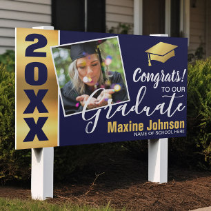Modern Navy & Gold Class of 2026 Photo Graduation Sign