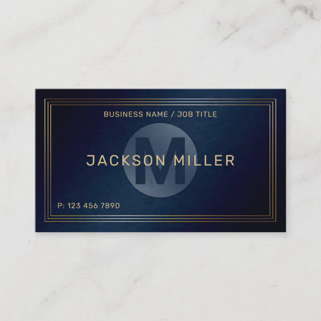 Modern Navy Gold Custom Monogram Professional Business Card | Zazzle