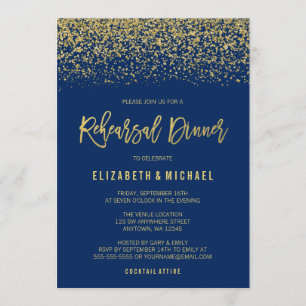 Modern Navy Gold Faux Glitter Rehearsal Dinner Invitation