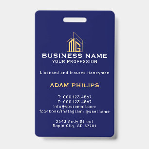 Modern Navy Gold Geometric Building Badge