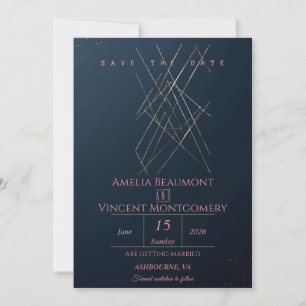 Modern Navy Gold Geometric Save the Date Card