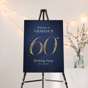 Modern navy gold glitter 60th birthday welcome foam board