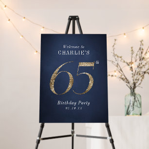 Modern navy gold glitter 65th birthday welcome foam board