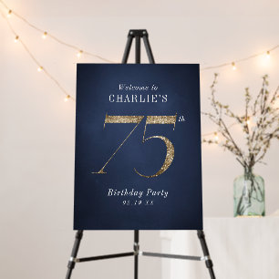 Modern navy gold glitter 75th birthday welcome foam board