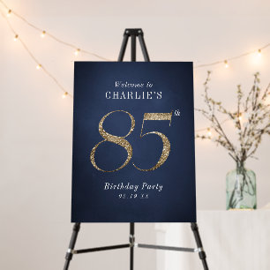 Modern navy gold glitter 85th birthday welcome foam board