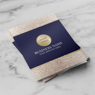 Modern Navy & Gold Glitter Custom Logo Business Pocket Folder