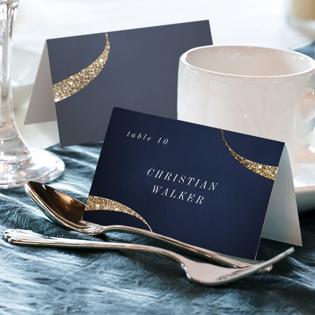 Modern navy gold glitter Foldable Place Card (Modern navy gold glitter Foldable Place Card)