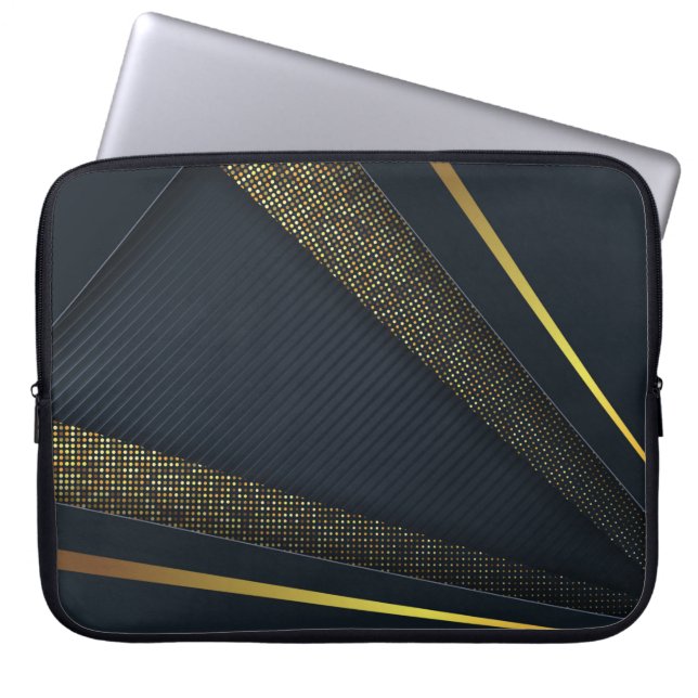 Modern Navy-Gold Halftone Pattern Laptop Sleeve (Front)