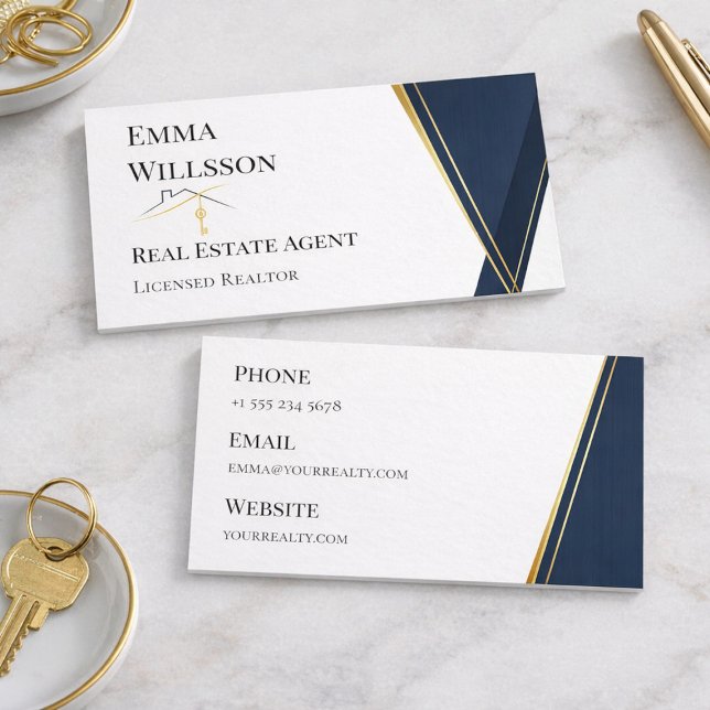 Modern Navy Gold Luxury Realtor Branding Business Card (Creator Uploaded)
