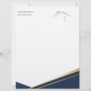 Modern Navy Gold Luxury Realtor Elegant Realtor  Letterhead