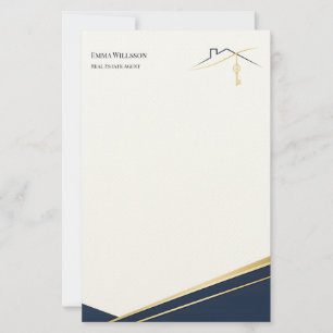 Modern Navy Gold Luxury Realtor Estate Agent Stationery